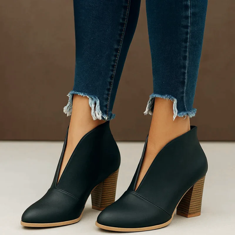 Block-Heel Ankle Boots for Women with Deep Front Cutout - Image 2