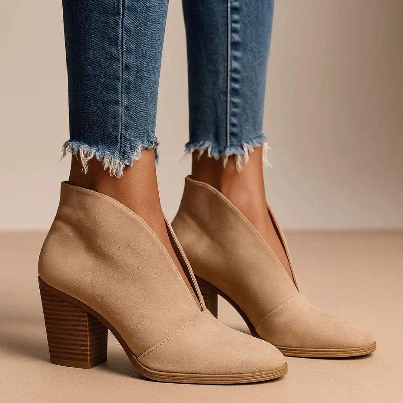 Block-Heel Ankle Boots for Women with Deep Front Cutout - Image 3