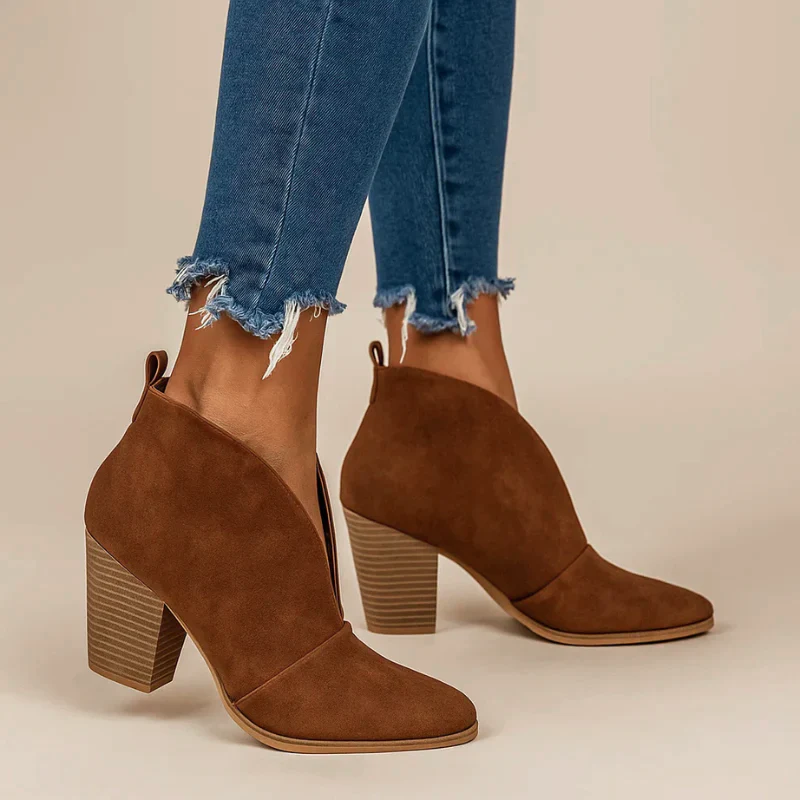 Block-Heel Ankle Boots for Women with Deep Front Cutout - Image 4