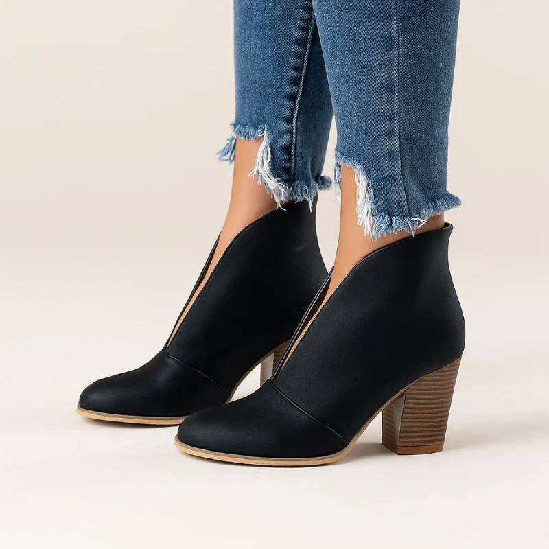 Block-Heel Ankle Boots for Women with Deep Front Cutout - Image 5