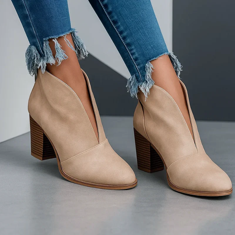 Block-Heel Ankle Boots for Women with Deep Front Cutout - Image 6