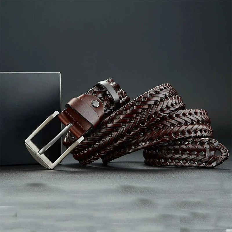 Braided Genuine Leather Belt with Metal Buckle - Image 2