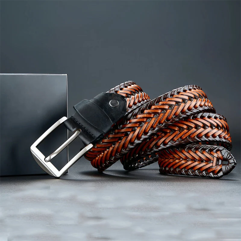 Braided Genuine Leather Belt with Metal Buckle - Image 3