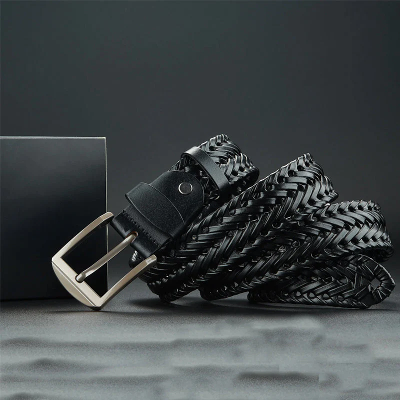 Braided Genuine Leather Belt with Metal Buckle - Image 4
