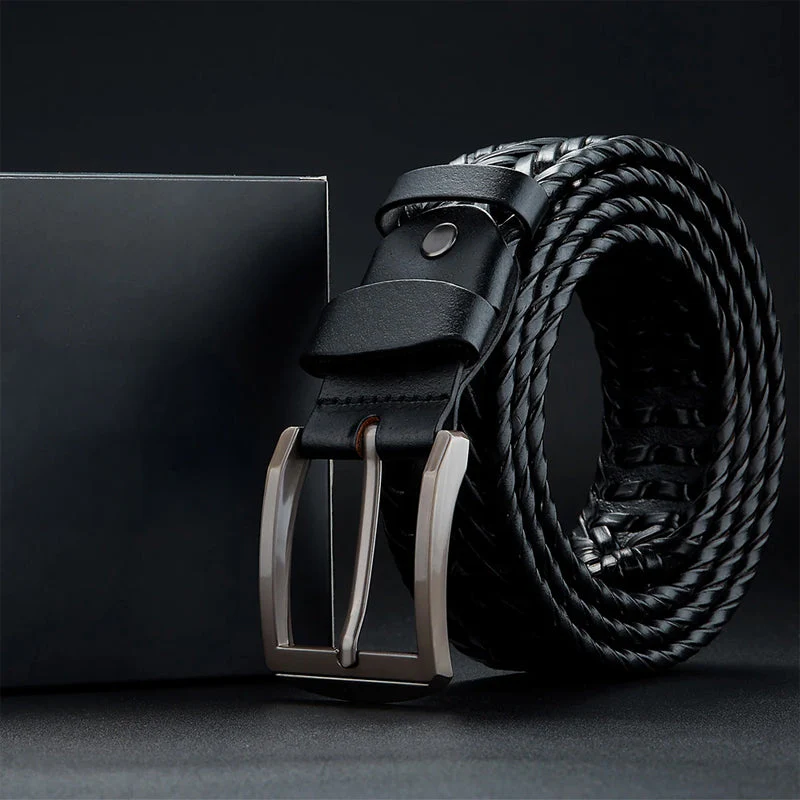 Braided Genuine Leather Belt with Metal Buckle - Image 5