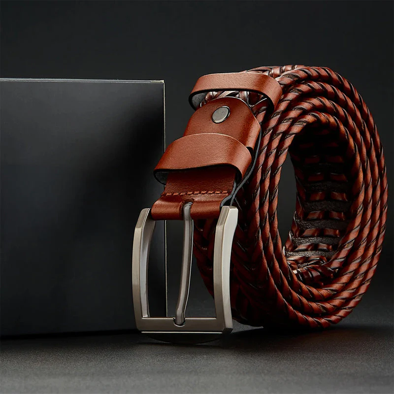 Braided Genuine Leather Belt with Metal Buckle - Image 6