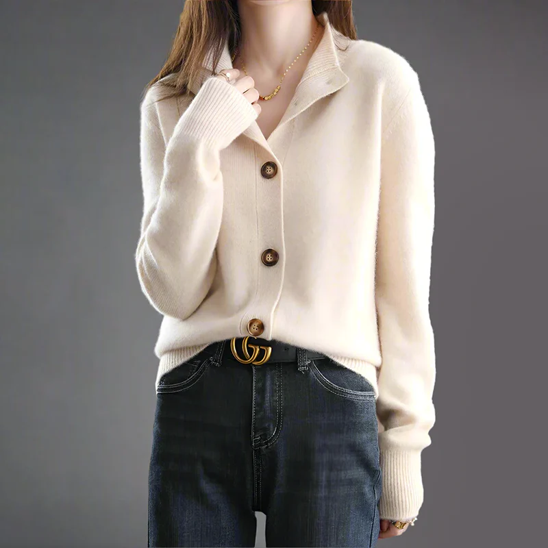 Button-Front Knit Cardigan for Women with High Collar - Image 3