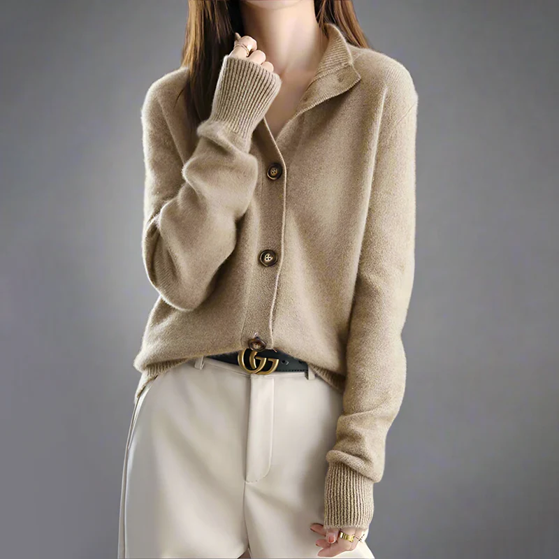 Button-Front Knit Cardigan for Women with High Collar - Image 4