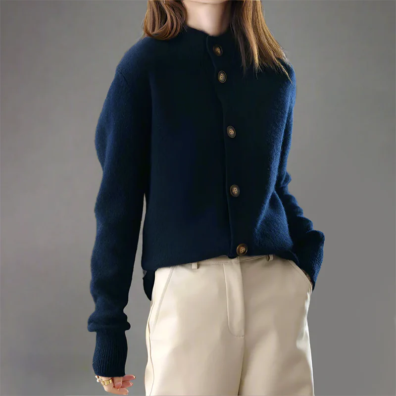 Button-Front Knit Cardigan for Women with High Collar - Image 5