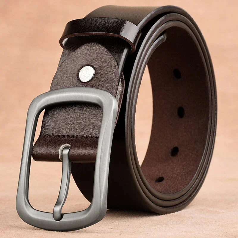 Classic Genuine Leather Belt with Metal Pin Buckle - Image 3