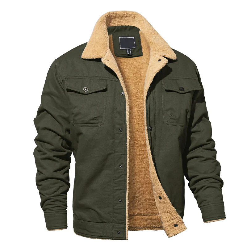 Cotton Cargo Jacket for Men with Fleece Lining - Image 2