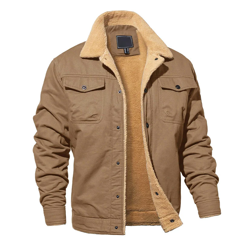 Cotton Cargo Jacket for Men with Fleece Lining - Image 4