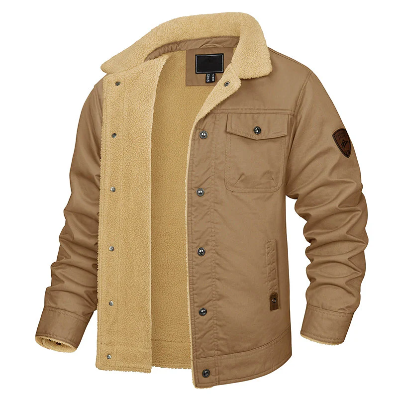 Cotton Cargo Jacket for Men with Fleece Lining - Image 5