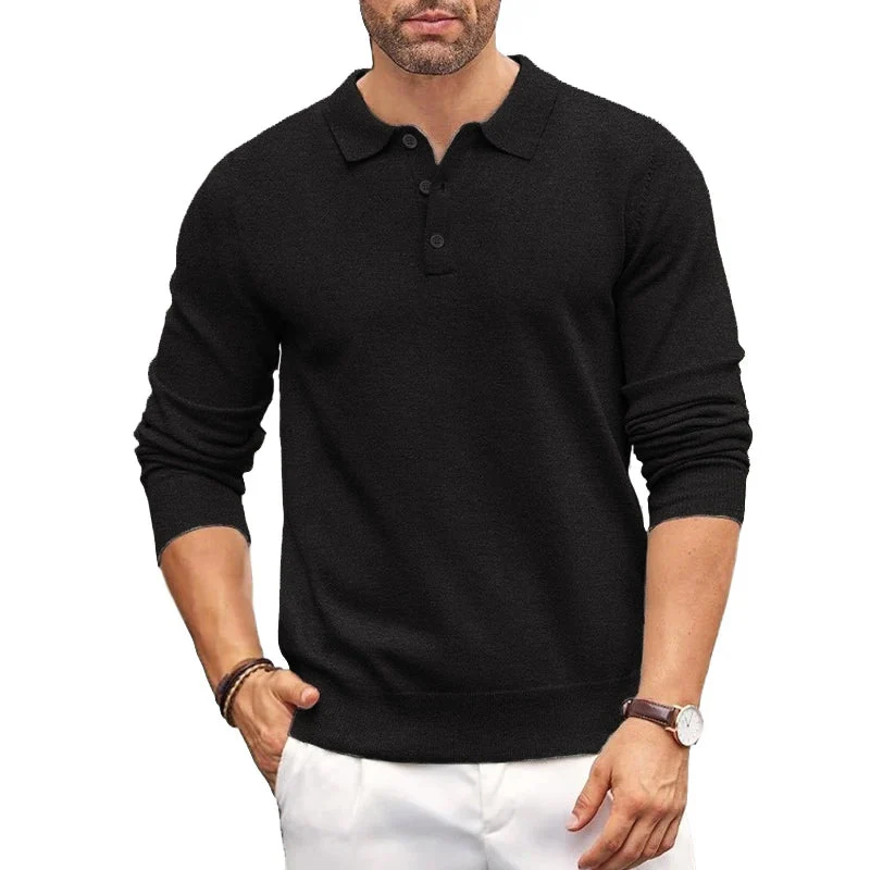 Elegant Knit Sweater for Men with Polo Collar - Image 2