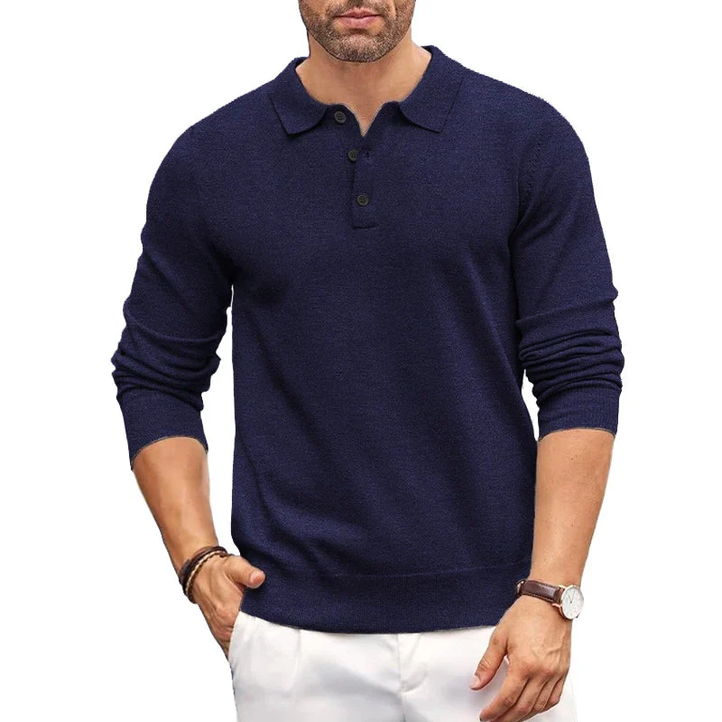Elegant Knit Sweater for Men with Polo Collar - Image 3