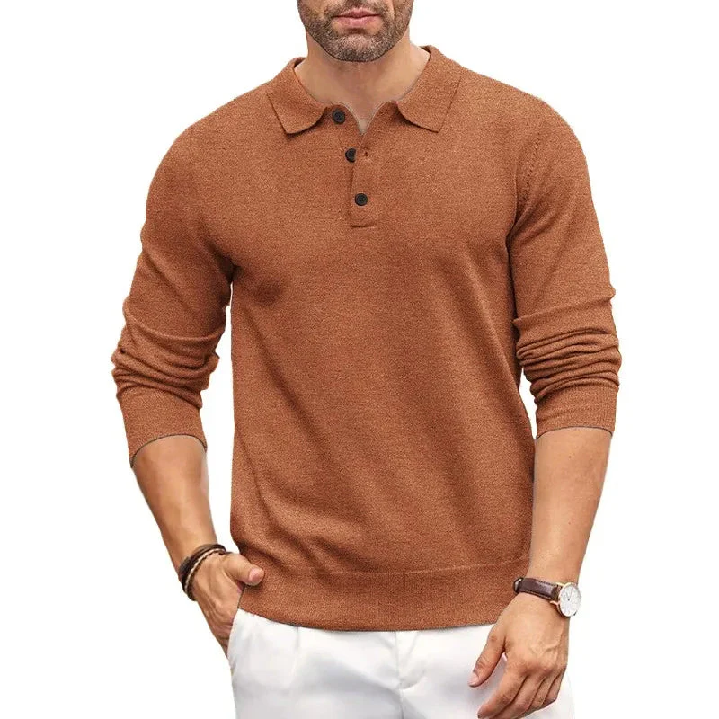 Elegant Knit Sweater for Men with Polo Collar - Image 4