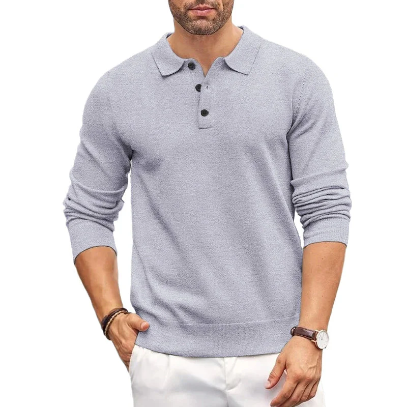 Elegant Knit Sweater for Men with Polo Collar - Image 5