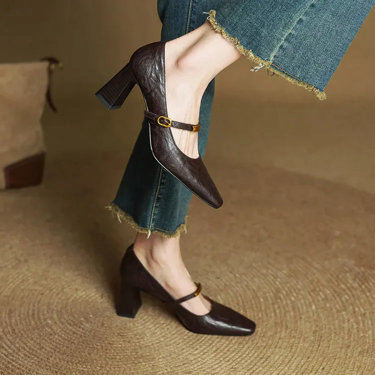 Eloria Genuine Leather Mary Jane Heels - Image 4