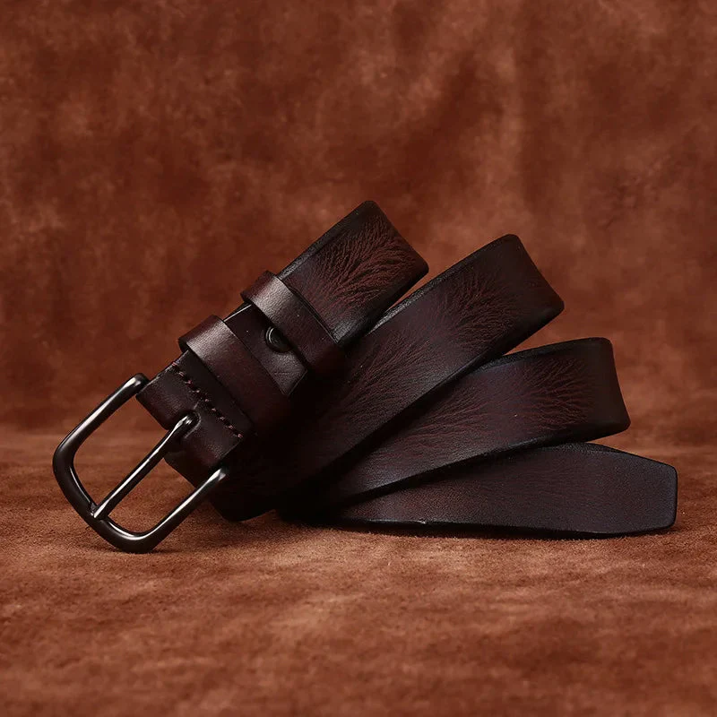 Genuine Leather Belt with Rounded Metal Buckle - Image 3