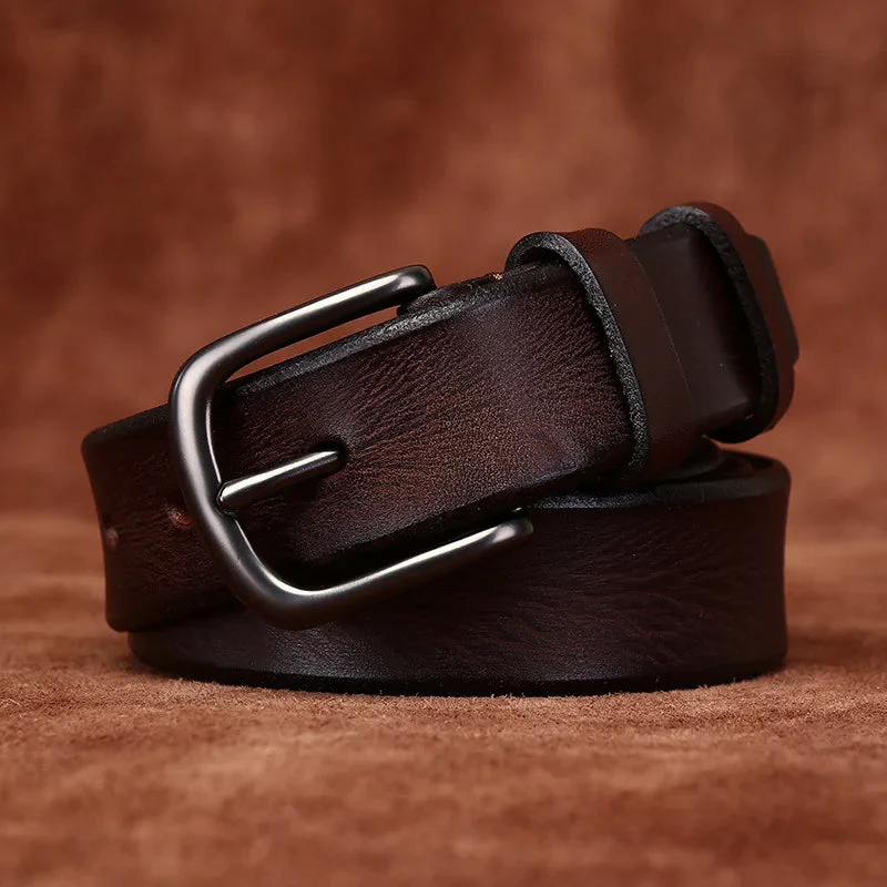 Genuine Leather Belt with Rounded Metal Buckle - Image 4
