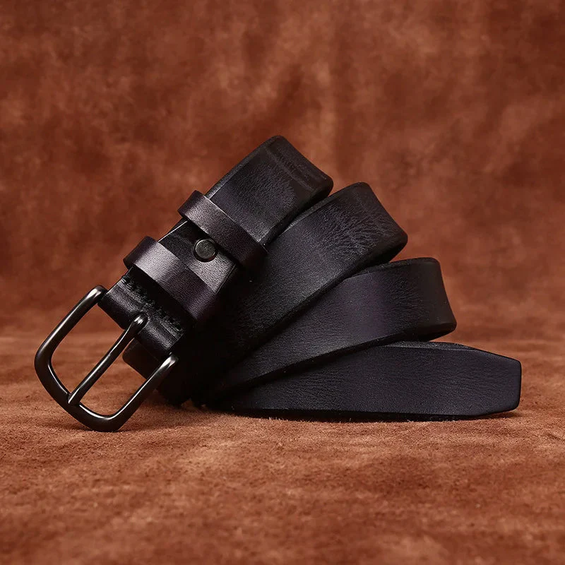 Genuine Leather Belt with Rounded Metal Buckle - Image 5