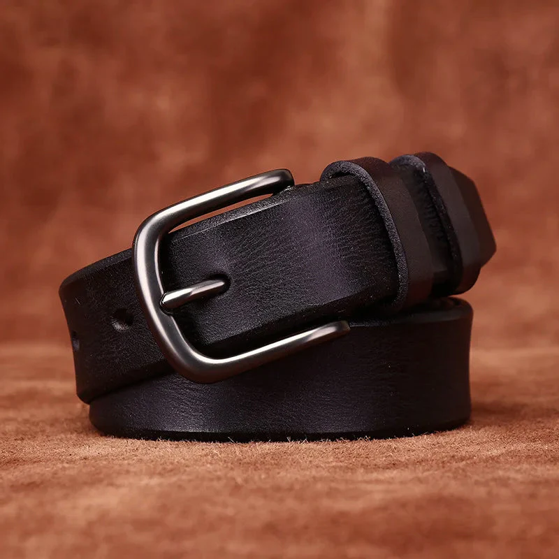 Genuine Leather Belt with Rounded Metal Buckle - Image 6