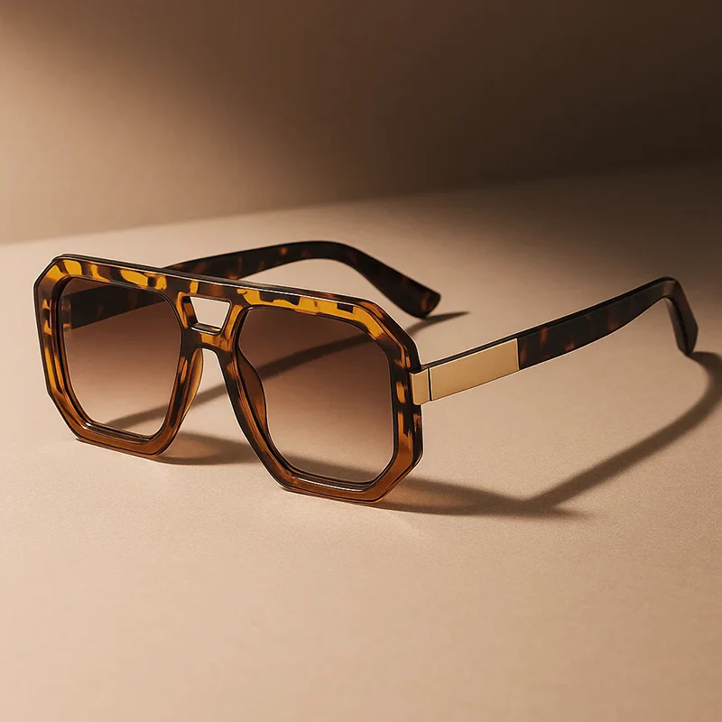 Geometric Frame Sunglasses with Double Bridge - Image 2