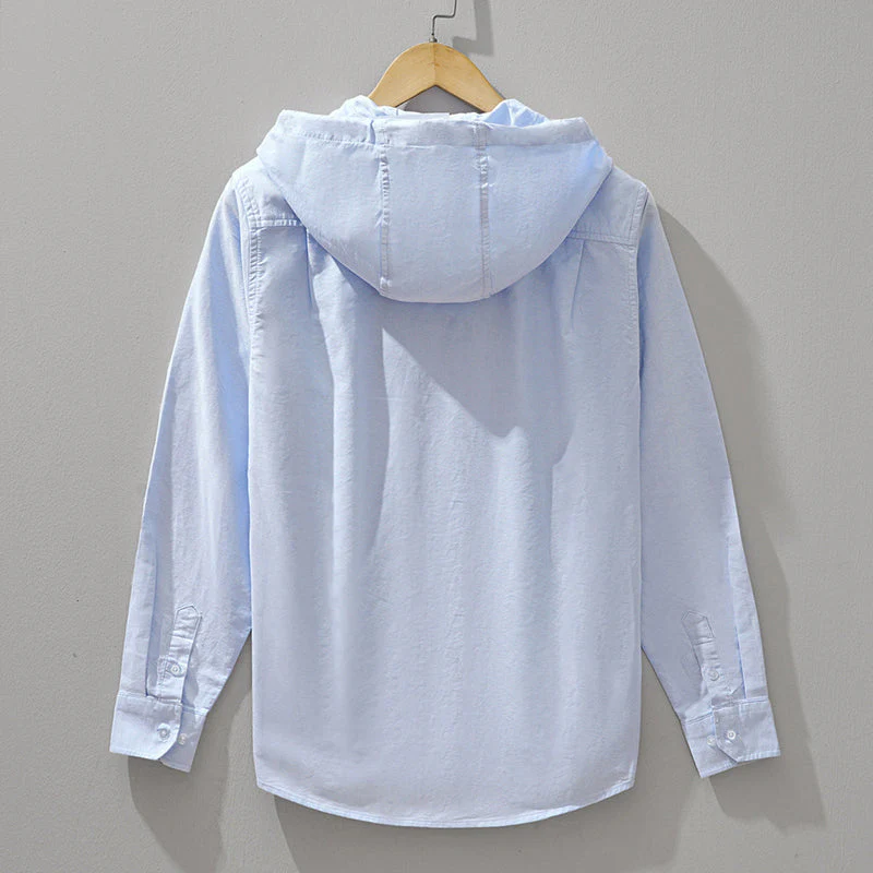 Hooded Cotton Shirt with Zipper Closure - Image 3