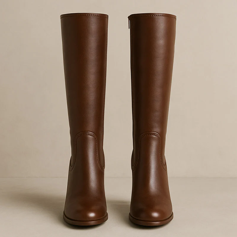 Knee-High Women’s Boots with Stacked Block Heels - Image 4