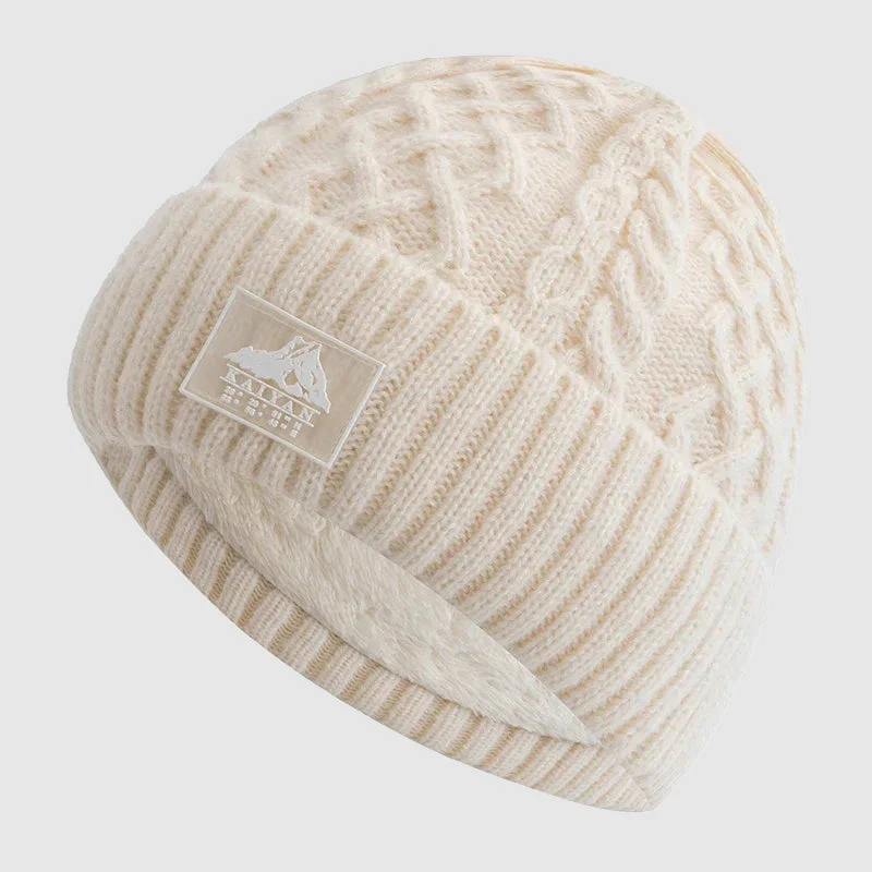 Knitted Beanie with Fold-Over Cuff and Fleece Interior - Image 2