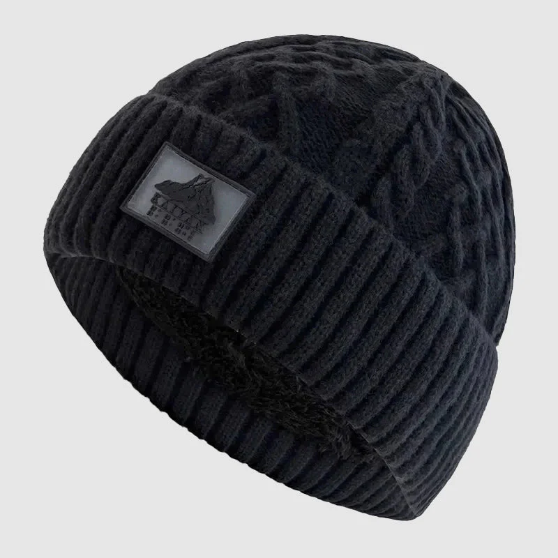 Knitted Beanie with Fold-Over Cuff and Fleece Interior - Image 3