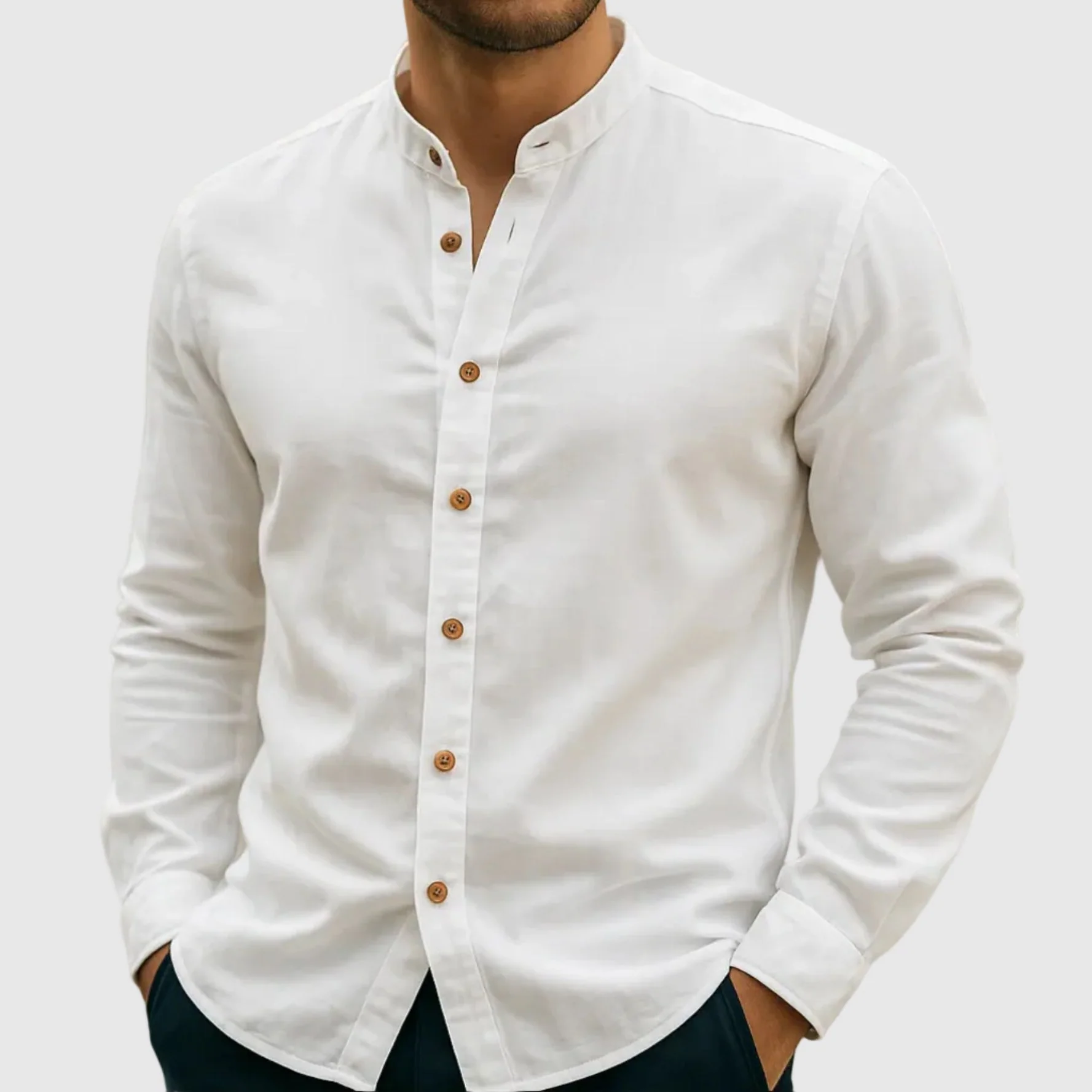 Lorenzo Vitali Cotton Shirt with Mandarin Collar - Image 3