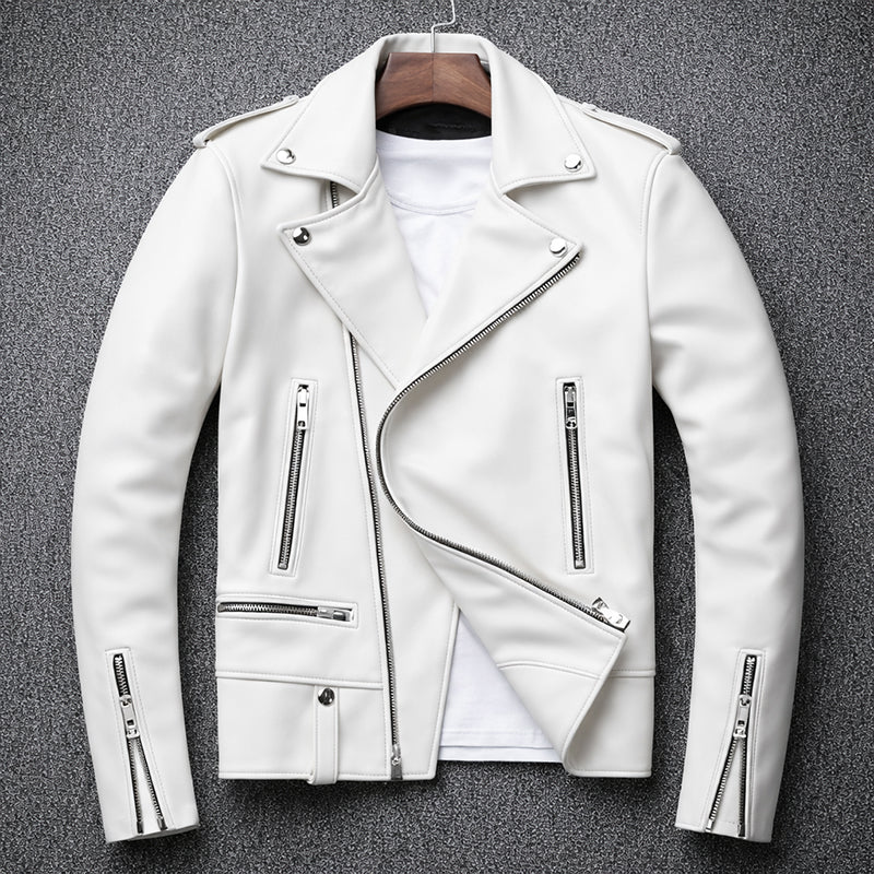Men’s Biker Faux Leather Jacket with Asymmetrical Zip - Image 2