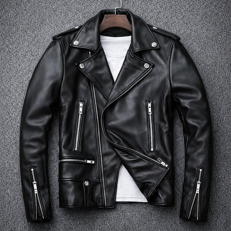 Men’s Biker Faux Leather Jacket with Asymmetrical Zip - Image 3