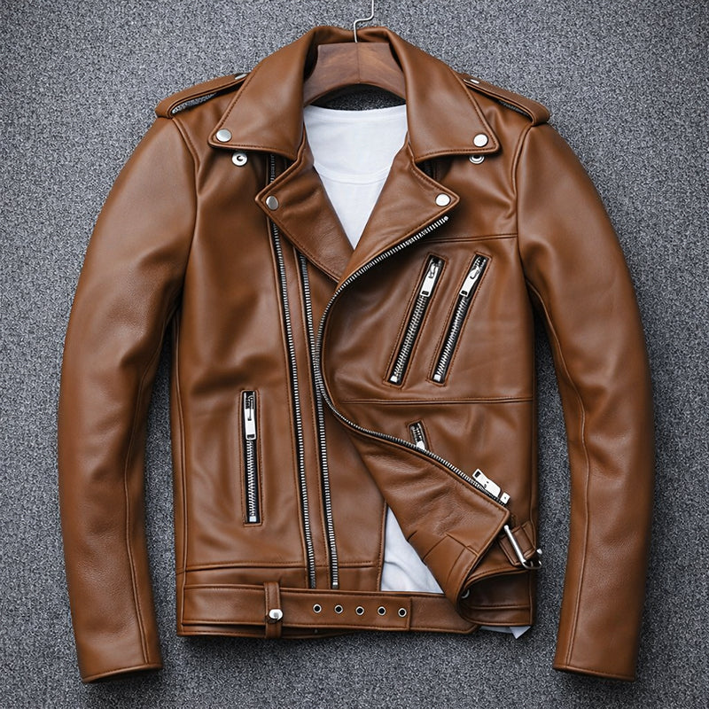 Men’s Biker Faux Leather Jacket with Asymmetrical Zip - Image 4