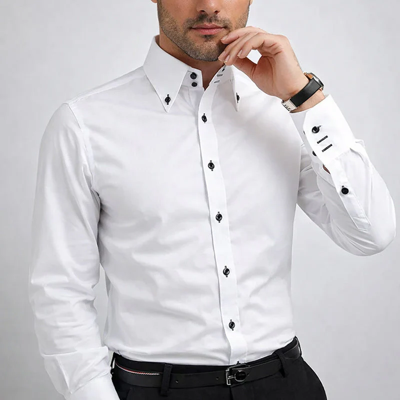 Men’s Button-Up Dress Shirt with Contrast Buttons - Image 4