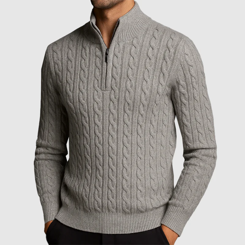 Men’s Cable Knit Quarter-Zip Sweater - Image 2