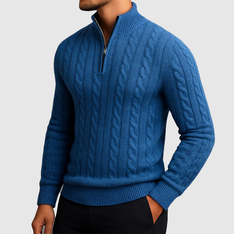 Men’s Cable Knit Quarter-Zip Sweater - Image 3
