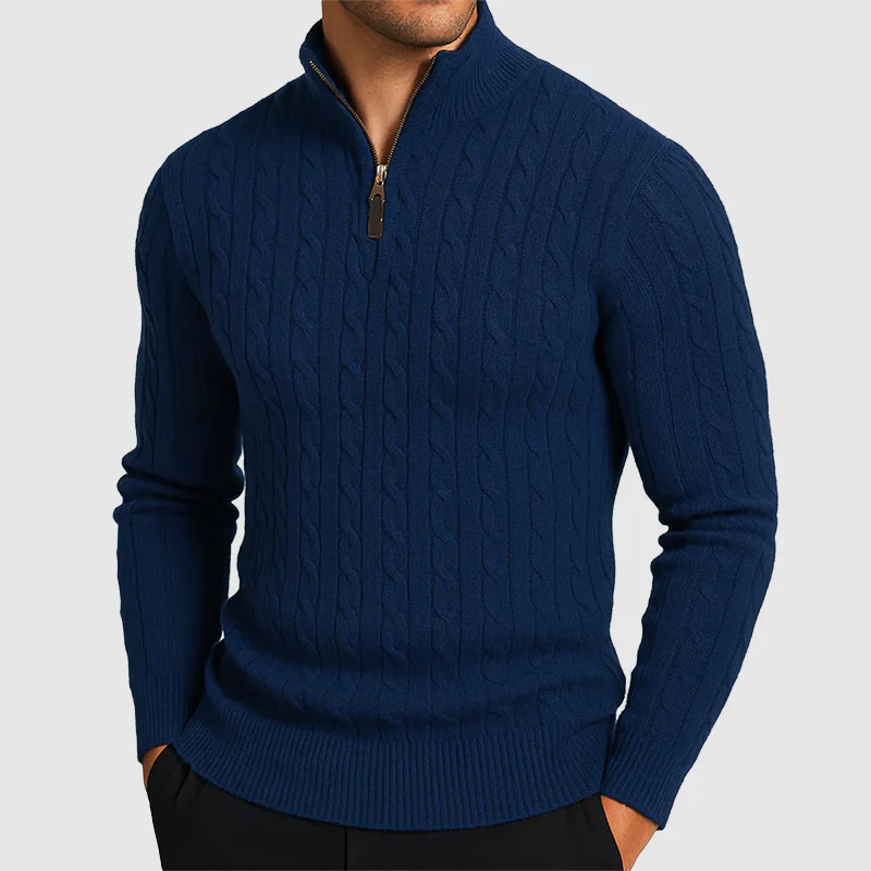 Men’s Cable Knit Quarter-Zip Sweater - Image 4