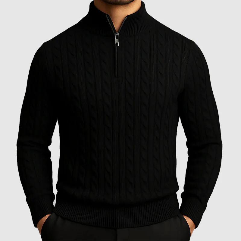 Men’s Cable Knit Quarter-Zip Sweater - Image 5