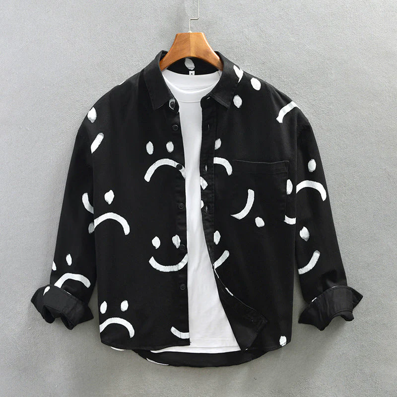 Men’s Cotton Long Sleeve Shirt with Smiley Pattern - Image 2