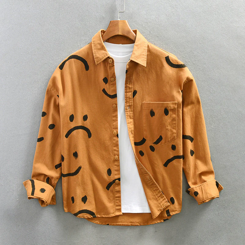 Men’s Cotton Long Sleeve Shirt with Smiley Pattern - Image 3
