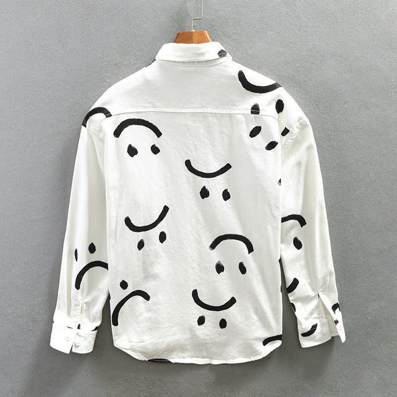 Men’s Cotton Long Sleeve Shirt with Smiley Pattern - Image 4
