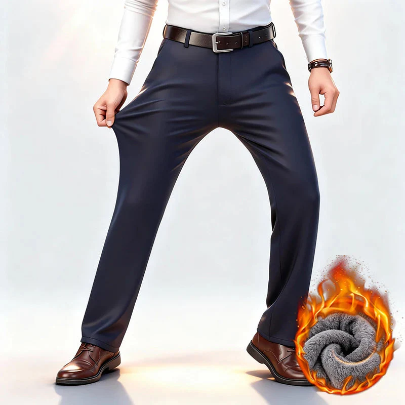 Men’s Elastic Business Pants with Fleece Lining - Image 2