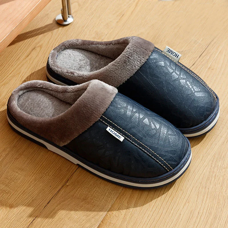 Men’s Faux Leather Indoor Slippers with Plush Lining - Image 3