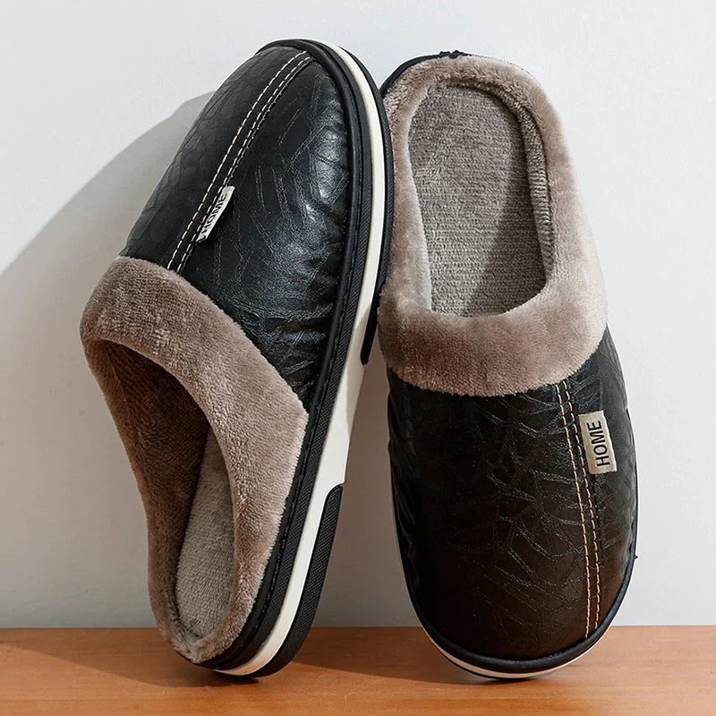 Men’s Faux Leather Indoor Slippers with Plush Lining - Image 4