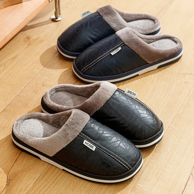 Men’s Faux Leather Indoor Slippers with Plush Lining - Image 5
