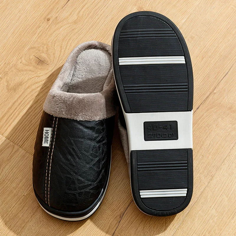 Men’s Faux Leather Indoor Slippers with Plush Lining - Image 6