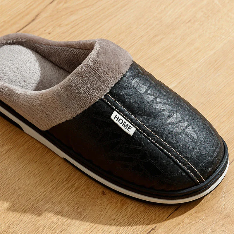 Men’s Faux Leather Indoor Slippers with Plush Lining - Image 7