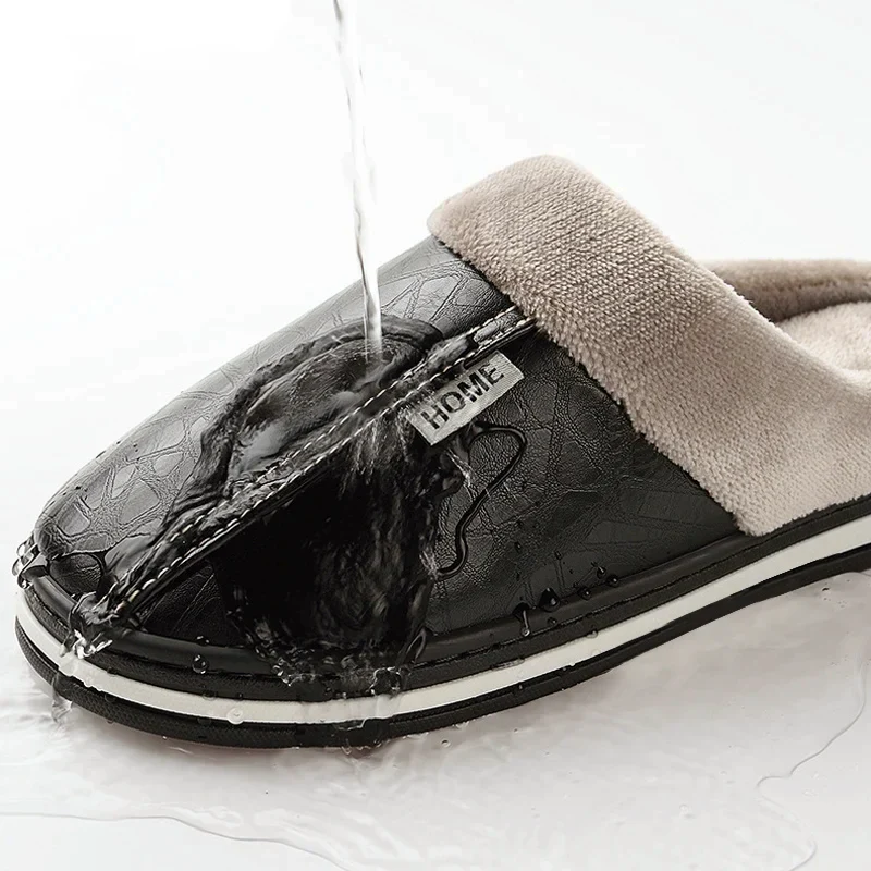 Men’s Faux Leather Slip-On Home Slippers with Plush Lining - Image 4